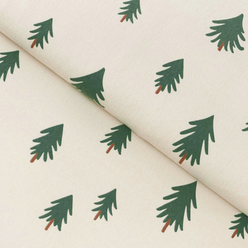Weihnachtlicher Flanellstoff - Bäumchen auf natur