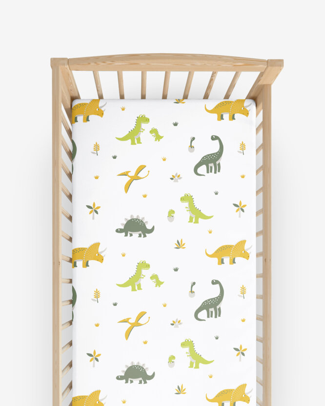 Spannbetttuch aus Baumwolle für Babybetten - Dino-Abenteuer