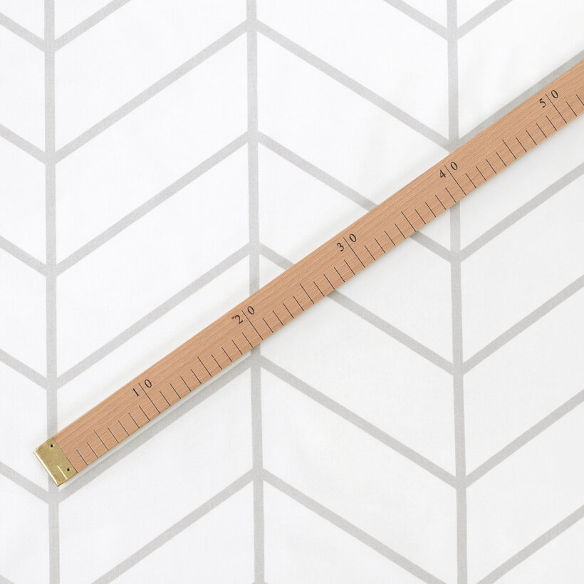 Baumwollstoff - Grauer Zickzack auf Weiß