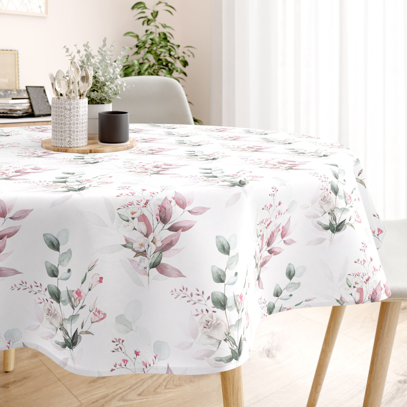 Runde Tischdecke 100% Baumwolle Deluxe - zarte Rosen