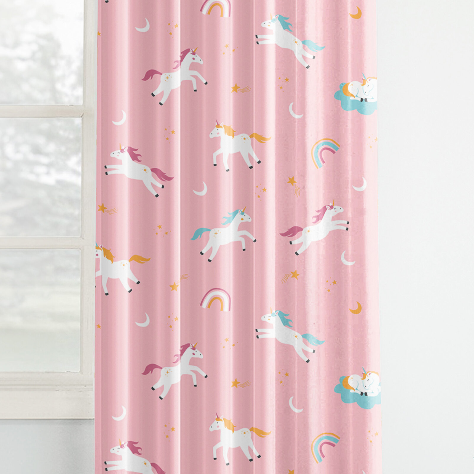 Vorhang aus Baumwolle Kindermotive - Lustige Einhörner