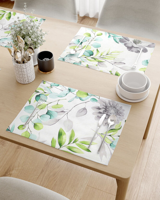 Tischset 100% Baumwolle Deluxe - Eukalyptus mit Blumen - 2 Stück