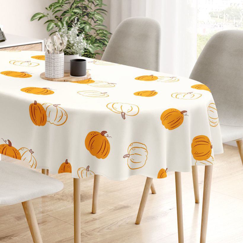 Ovale Tischdecke aus 100% Baumwolle - Herbstkürbis