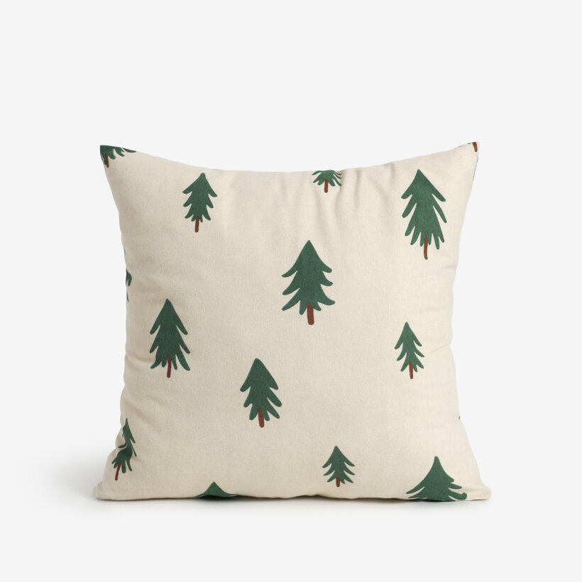 Weihnachtlicher Kissenbezug aus Flanell - Bäumchen auf natur