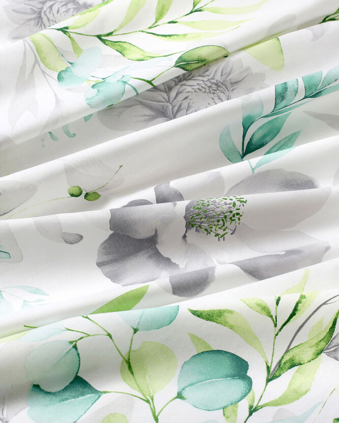 Baumwollstoff Deluxe - Eukalyptus mit Blumen