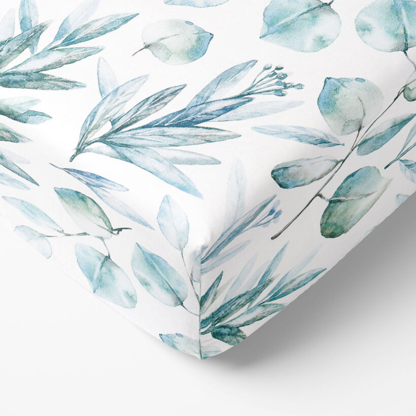 Spannbettlaken aus Baumwolle Deluxe - aquarelle Blätter