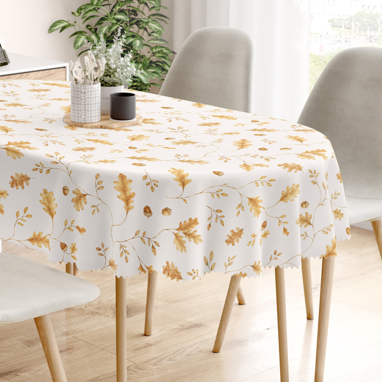 Ovale Tischdecke Teflon - Eichenblätter