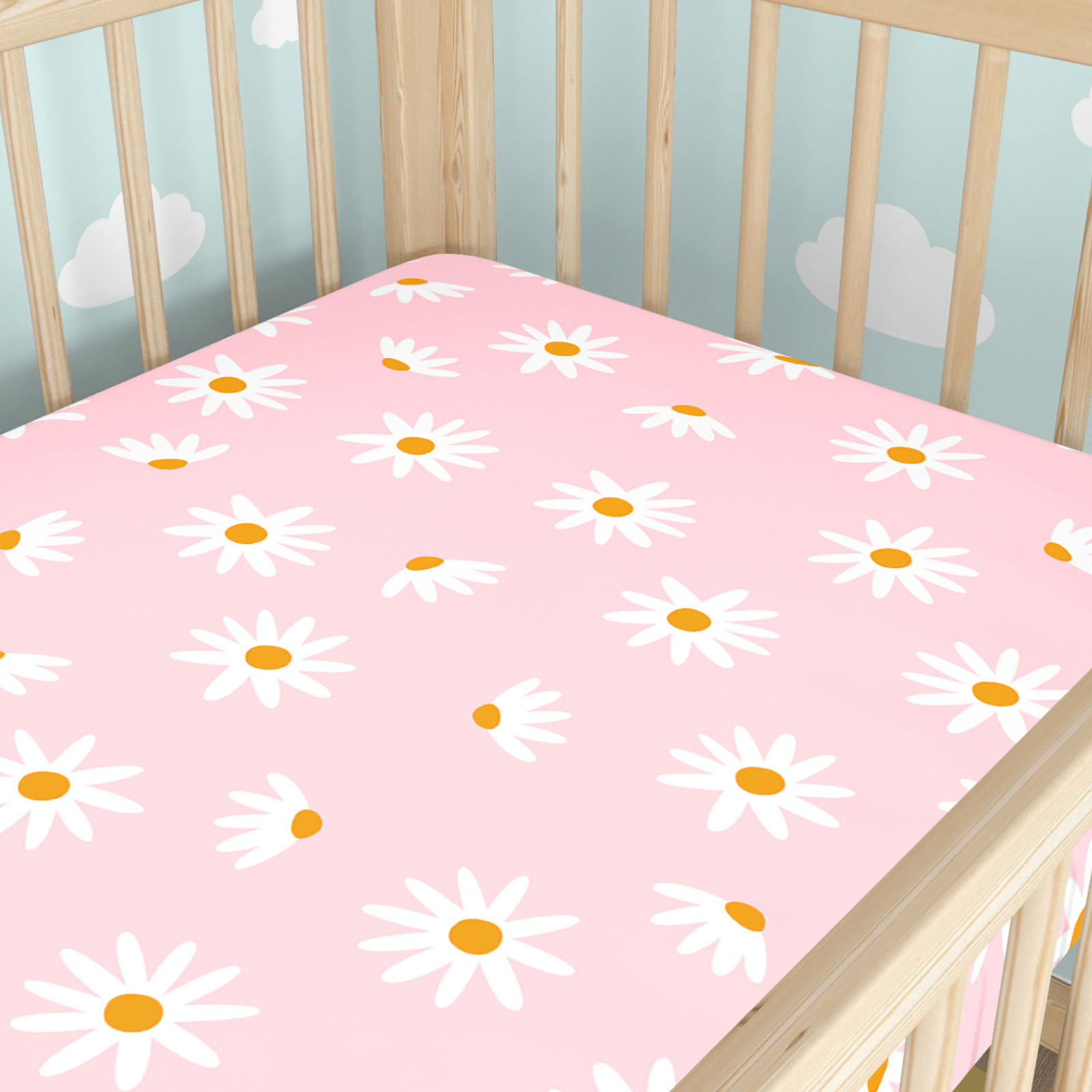 Spannbetttuch aus Baumwolle für Babybetten - Margerite Blumen
