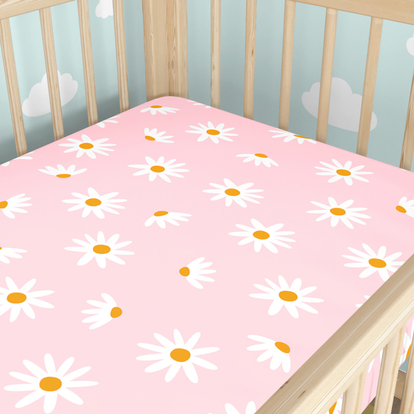 Spannbetttuch aus Baumwolle für Babybetten - Margerite Blumen