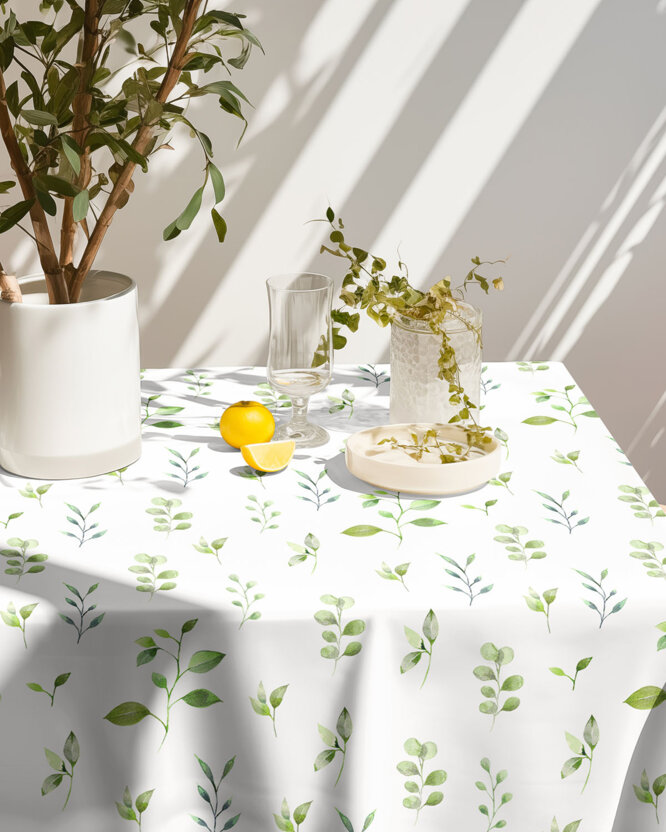 Eckige Tischdecke Teflon - Eukalyptusblätter