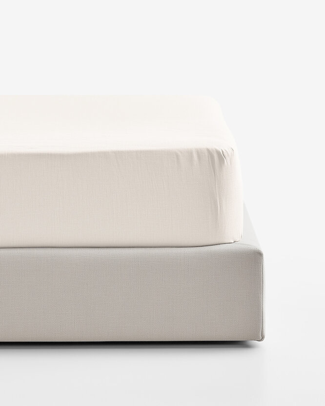 Spannbettlaken aus Leinenmischung - elfenbein