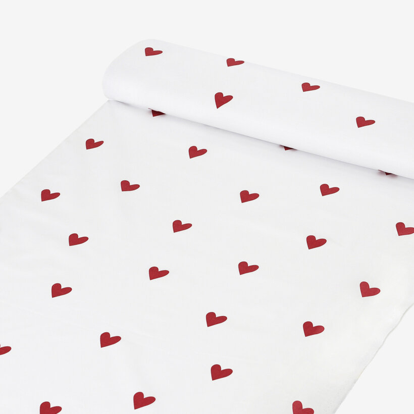 Baumwollstoff - Rote Herzchen auf Weiß
