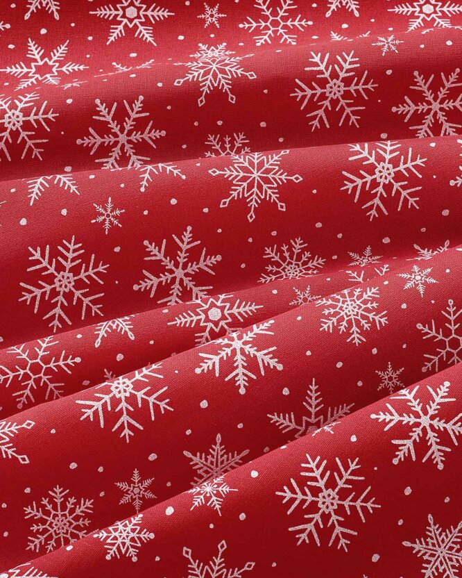 Weihnacht Runde Tischdecke Valencia - Weiße Flocken auf Rot