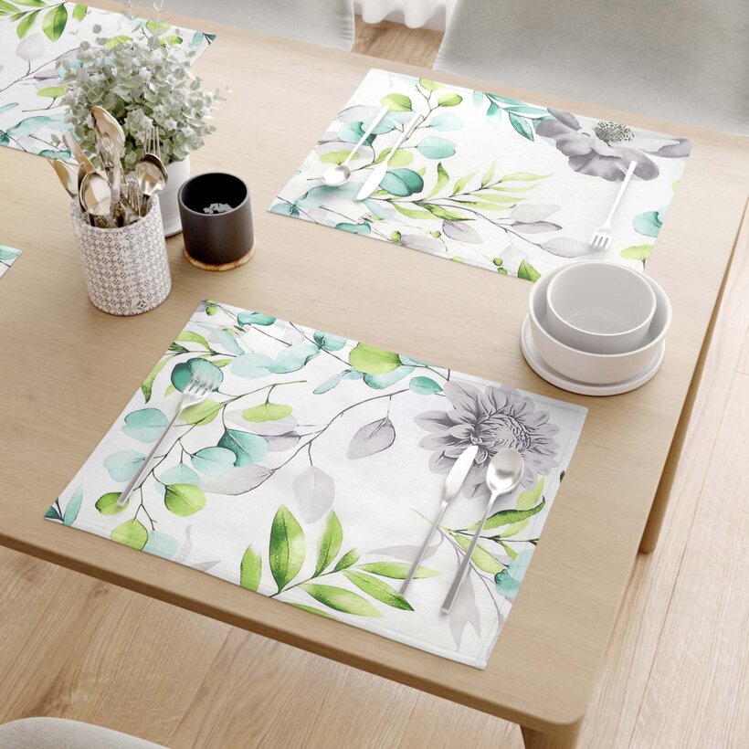 Tischset 100% Baumwolle Deluxe - Eukalyptus mit Blumen - 2 Stück