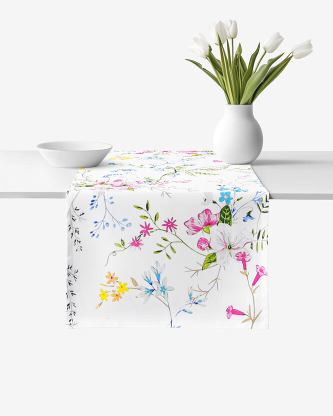 Tischläufer aus 100% Baumwolle - Gemalte Wiesenblumen