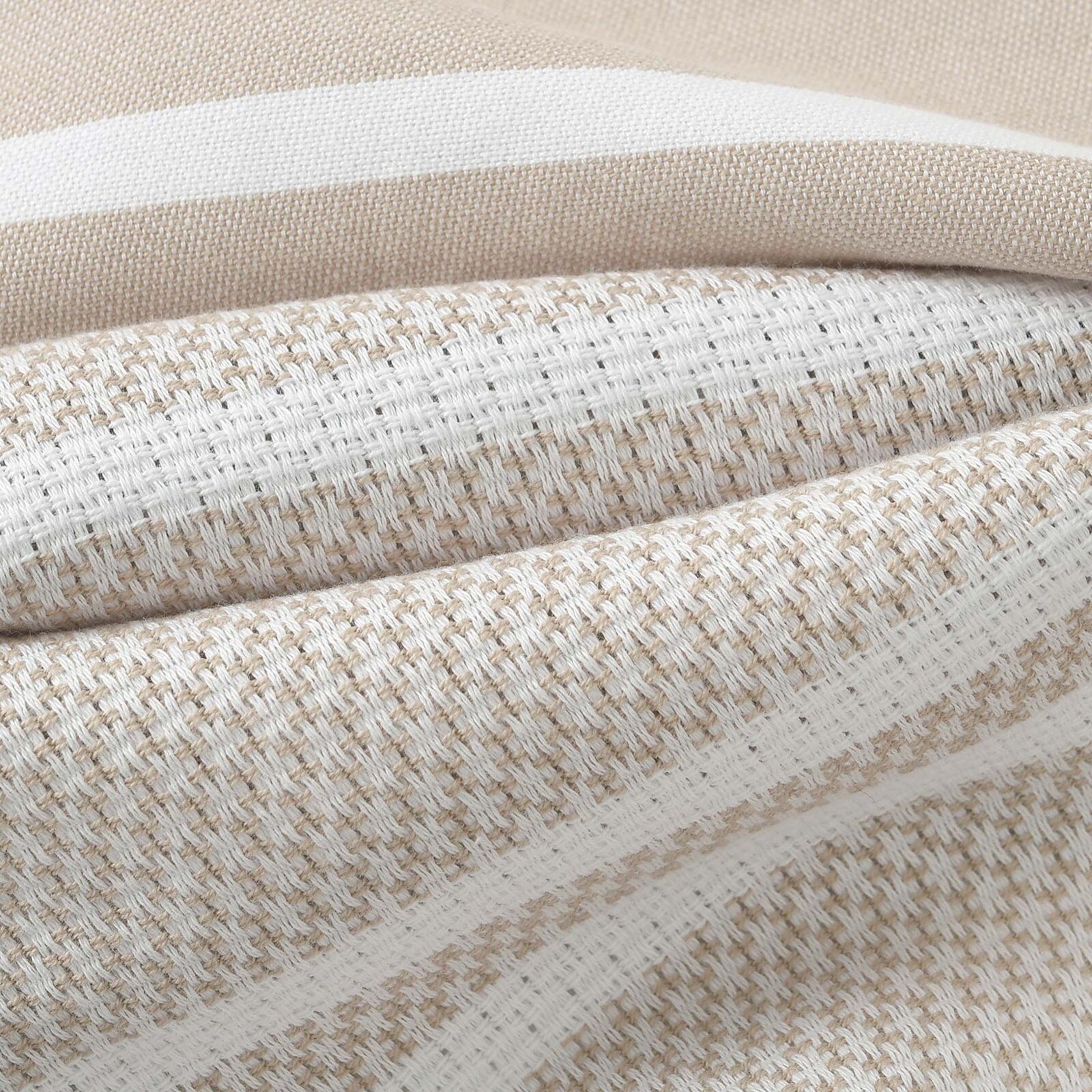 Leichtes Strandtuch - Beige mit weißen Streifen