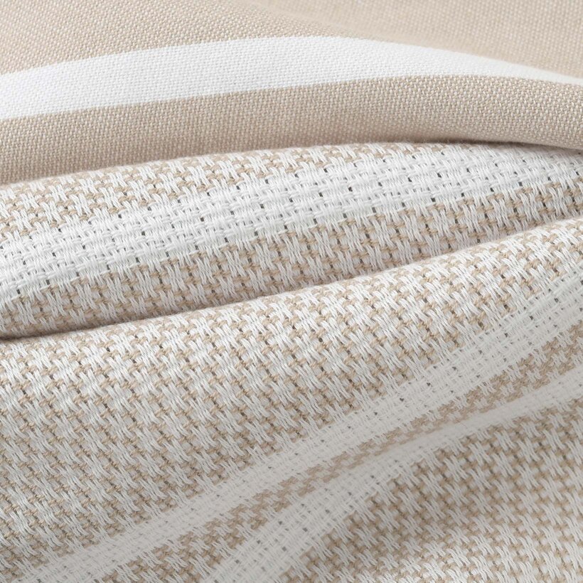 Leichtes Strandtuch - Beige mit weißen Streifen