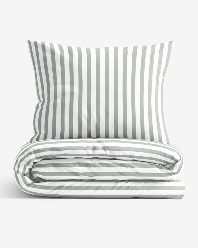 Bettwäsche aus Baumwolle - Salbeigrüne Streifen