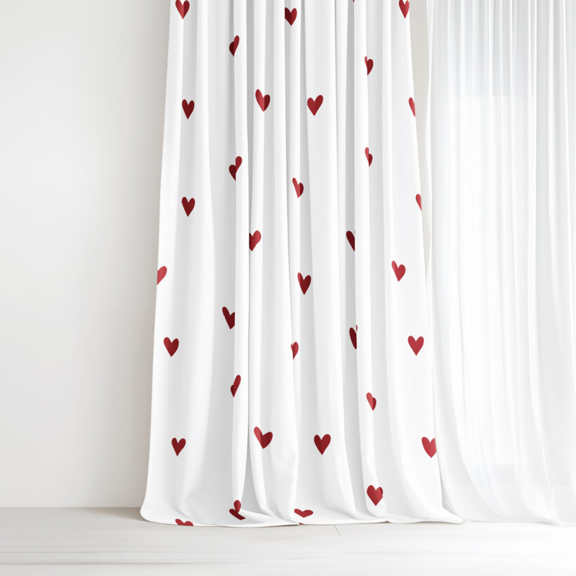 Vorhang aus Baumwolle - Rote Herzchen auf Weiß