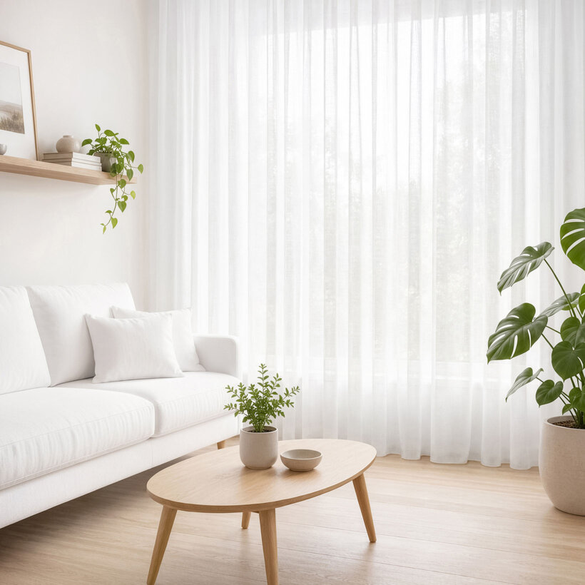 Gardine mit feiner Netzstruktur