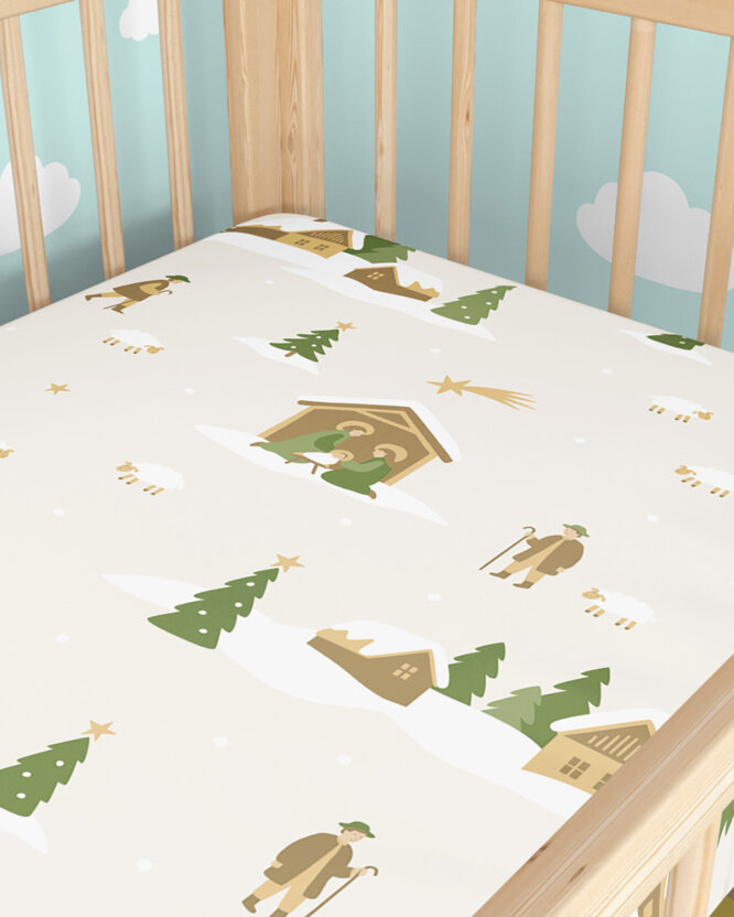 Weihnachtliches Spannbetttuch aus Baumwolle für Babybetten - Weihnachtslieder