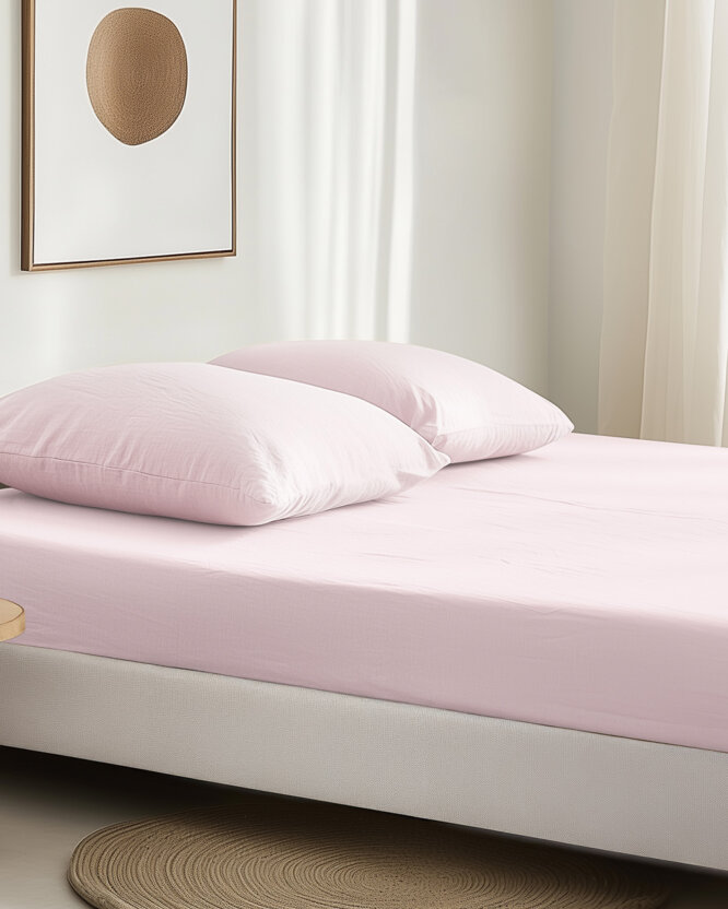 Spannbettlaken aus Leinenmischung - puderrosa