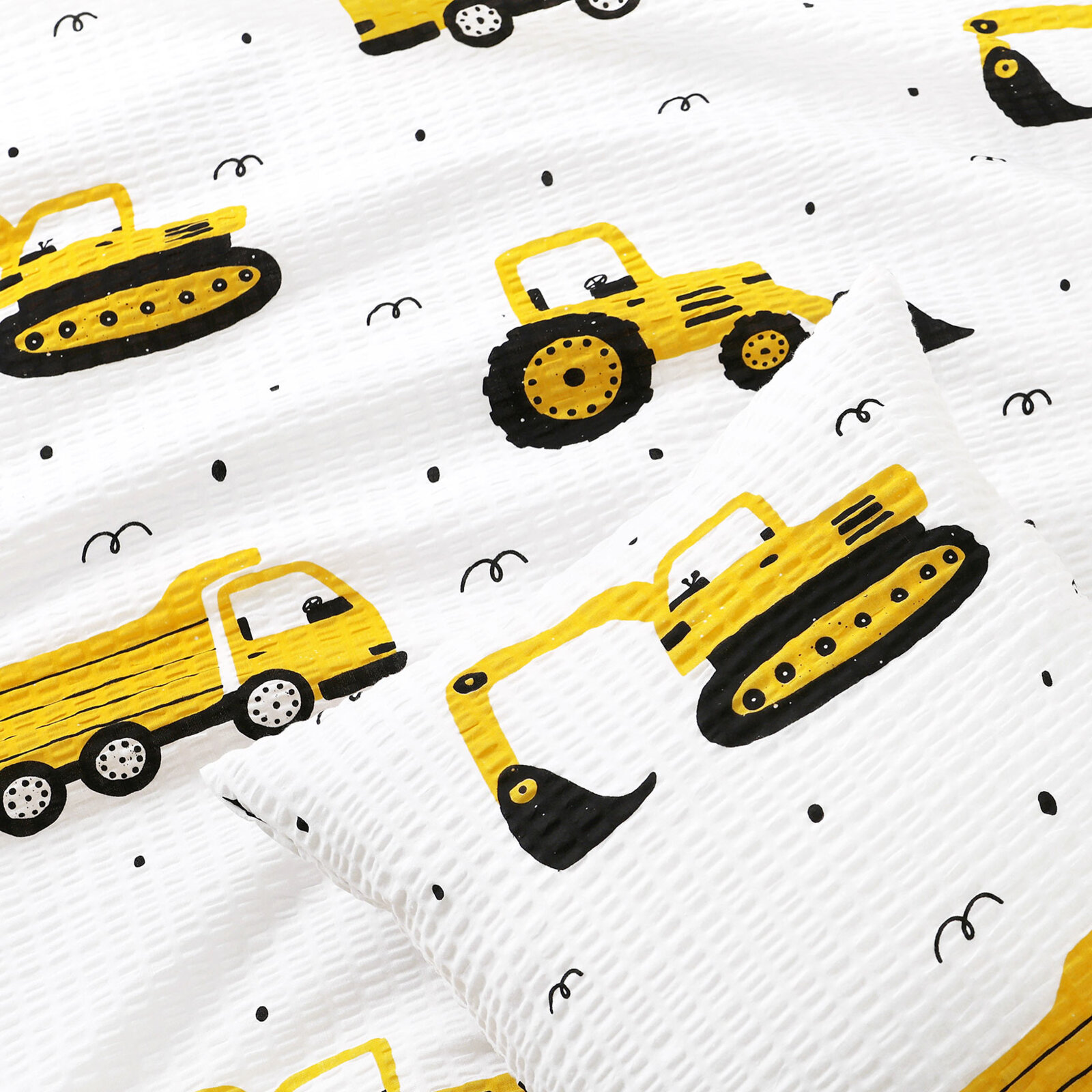 Kinder-Seersucker-Kissenbezug - Bagger und Baufahrzeuge