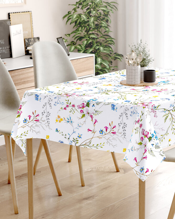 Eckige Tischdecke 100% Baumwolle - Gemalte Wiesenblumen