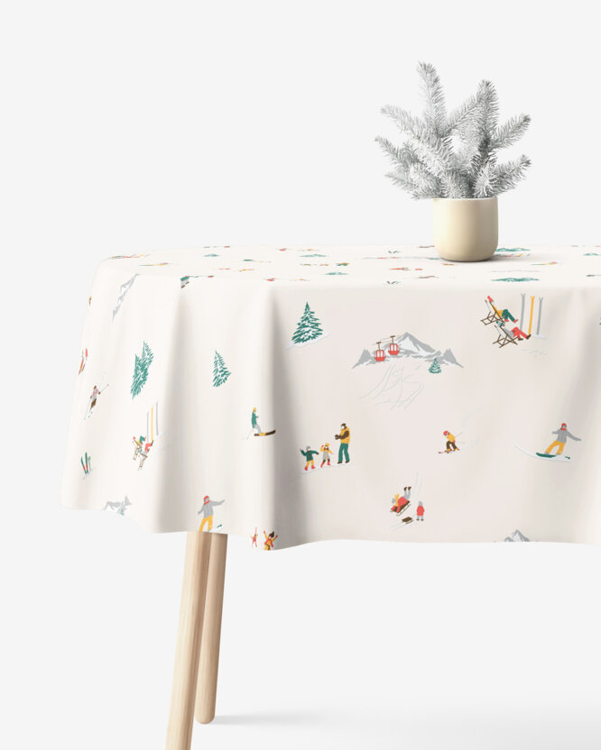 Ovale Weihnachts-Tischdecke aus 100% Baumwolle - Winterfreuden