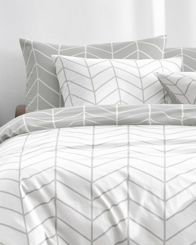 Bettwäsche aus Baumwolle - Weißes und graues Zickzack