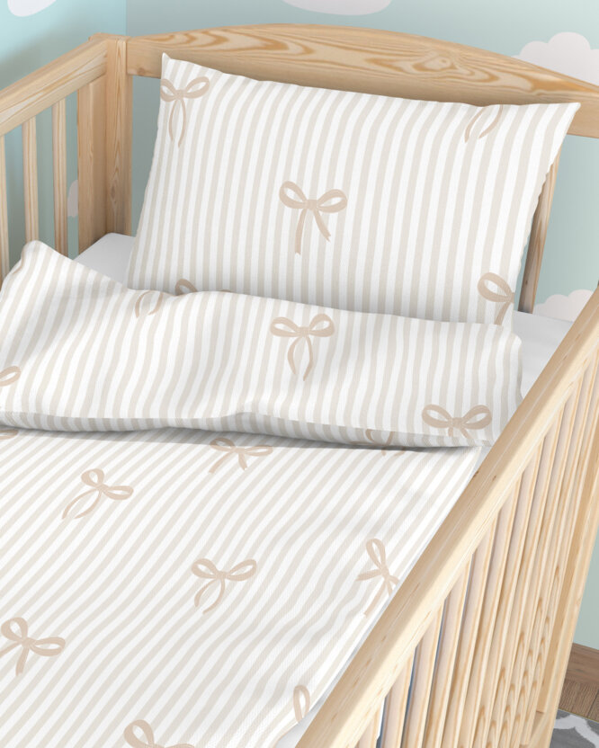 Bettwäsche für Babybetten aus Baumwolle - Latte-Schleifen mit Streifen