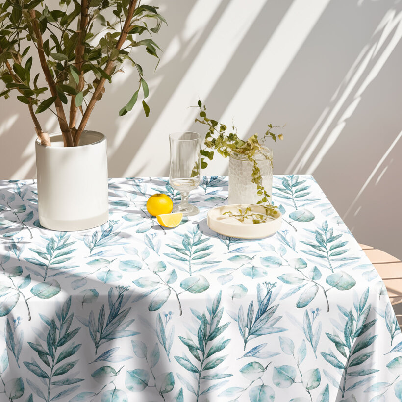 Eckige Tischdecke 100% Baumwolle Deluxe - aquarelle Blätter