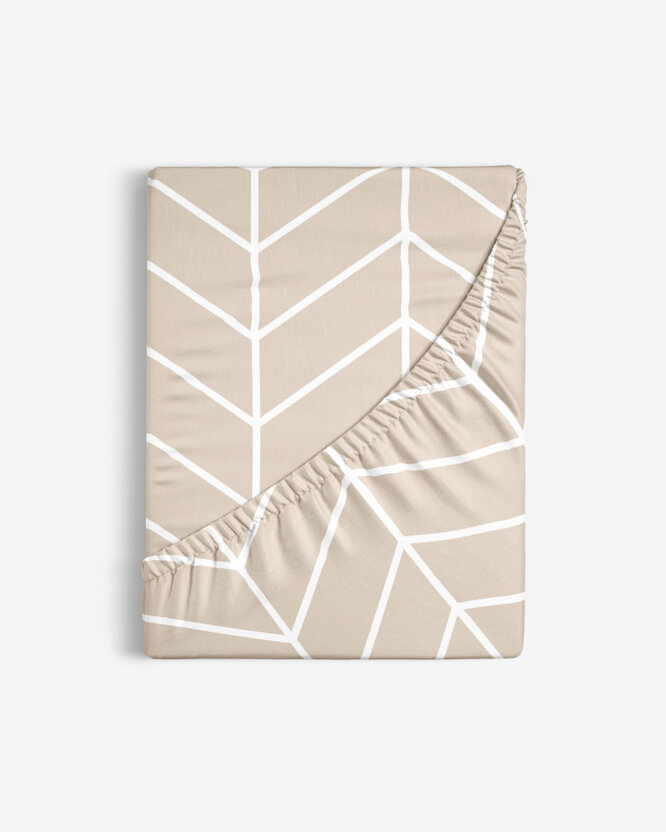 Spannbettlaken aus Baumwolle - Weißer Zickzack auf Beige