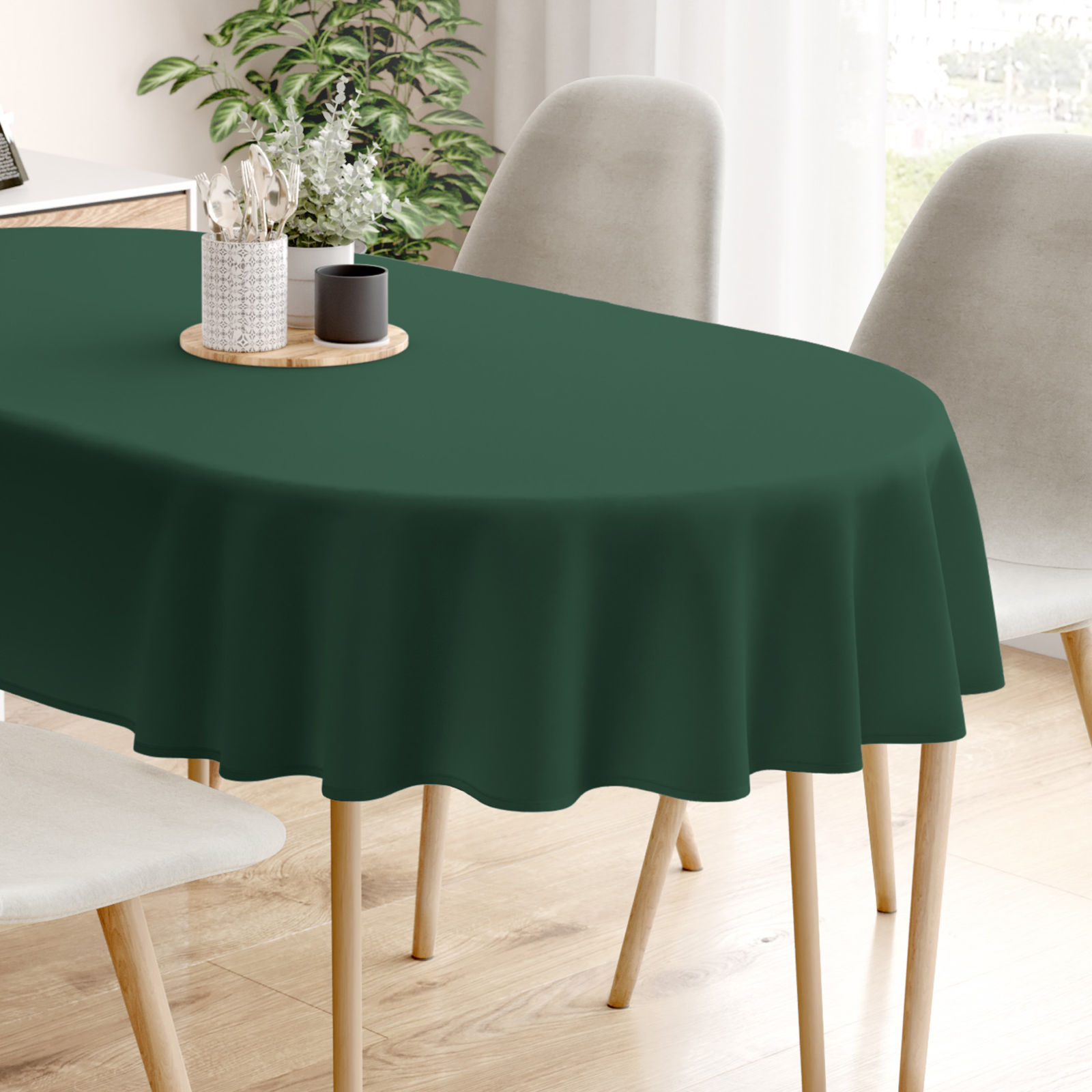 Ovale Weihnachts-Tischdecke aus 100% Baumwolle - dunkelgrün