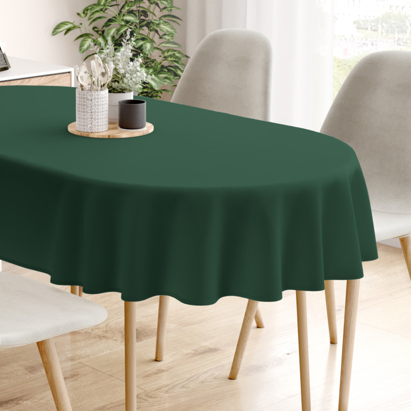Ovale Weihnachts-Tischdecke aus 100% Baumwolle - dunkelgrün