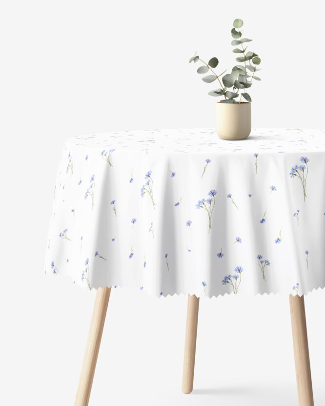 Runde Tischdecke Teflon - Blaue Kornblumen