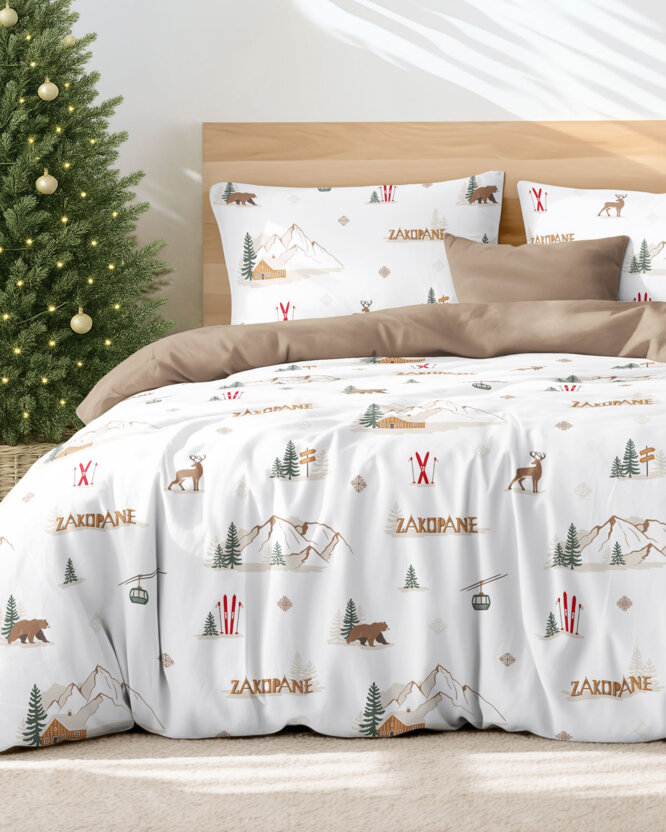 Weihnachts-Bettwäsche aus Baumwolle Duo - Zakopane mit kaffeebraun