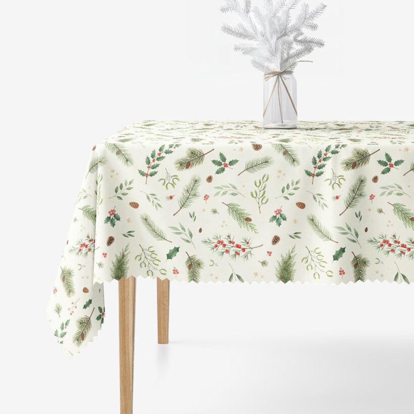 Eckige weihnachtliche Teflon-Tischdecke - Winterzweige