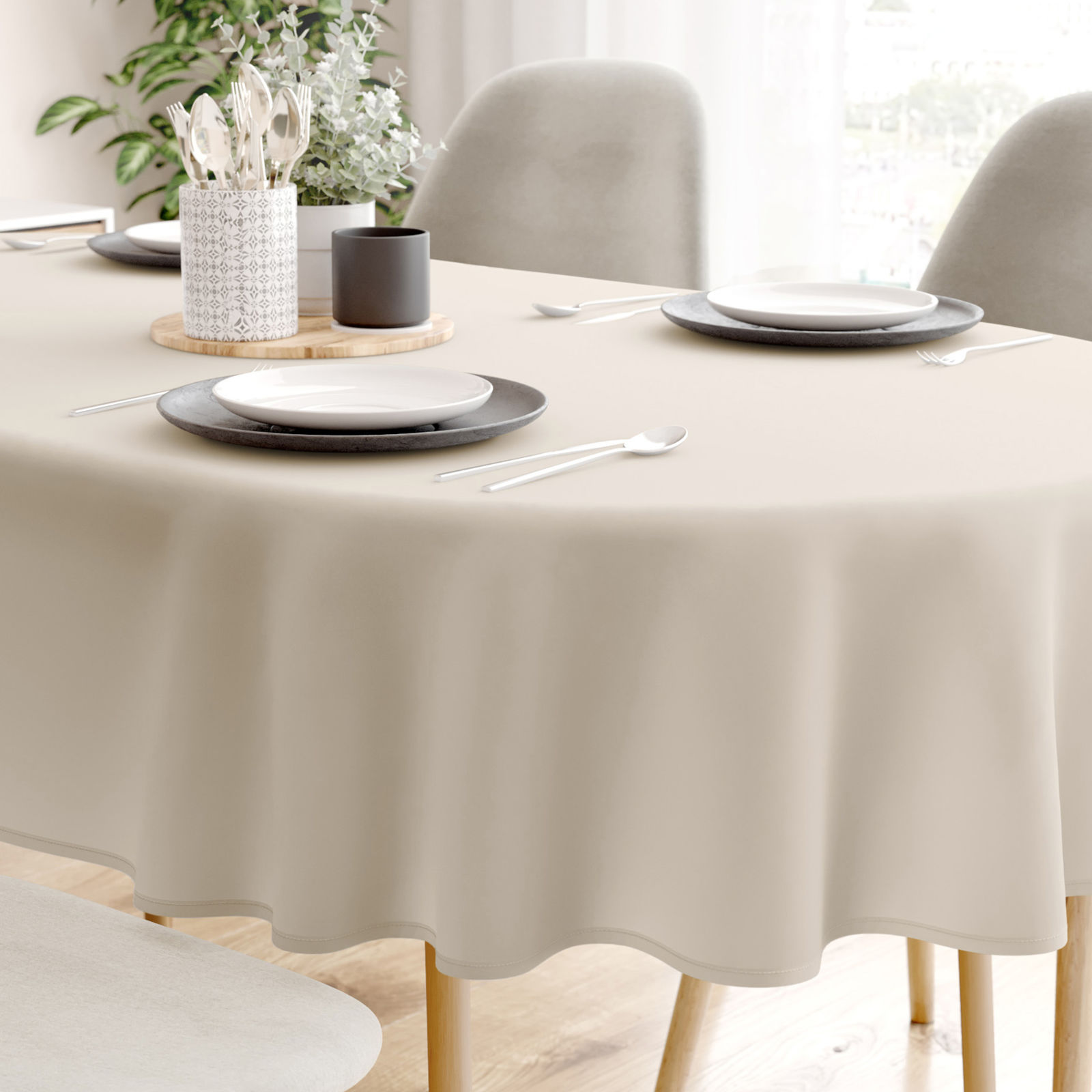 Ovale Tischdecke aus 100% Baumwolle - latte