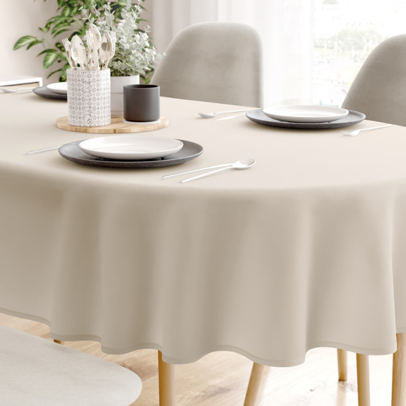 Ovale Tischdecke aus 100% Baumwolle - latte