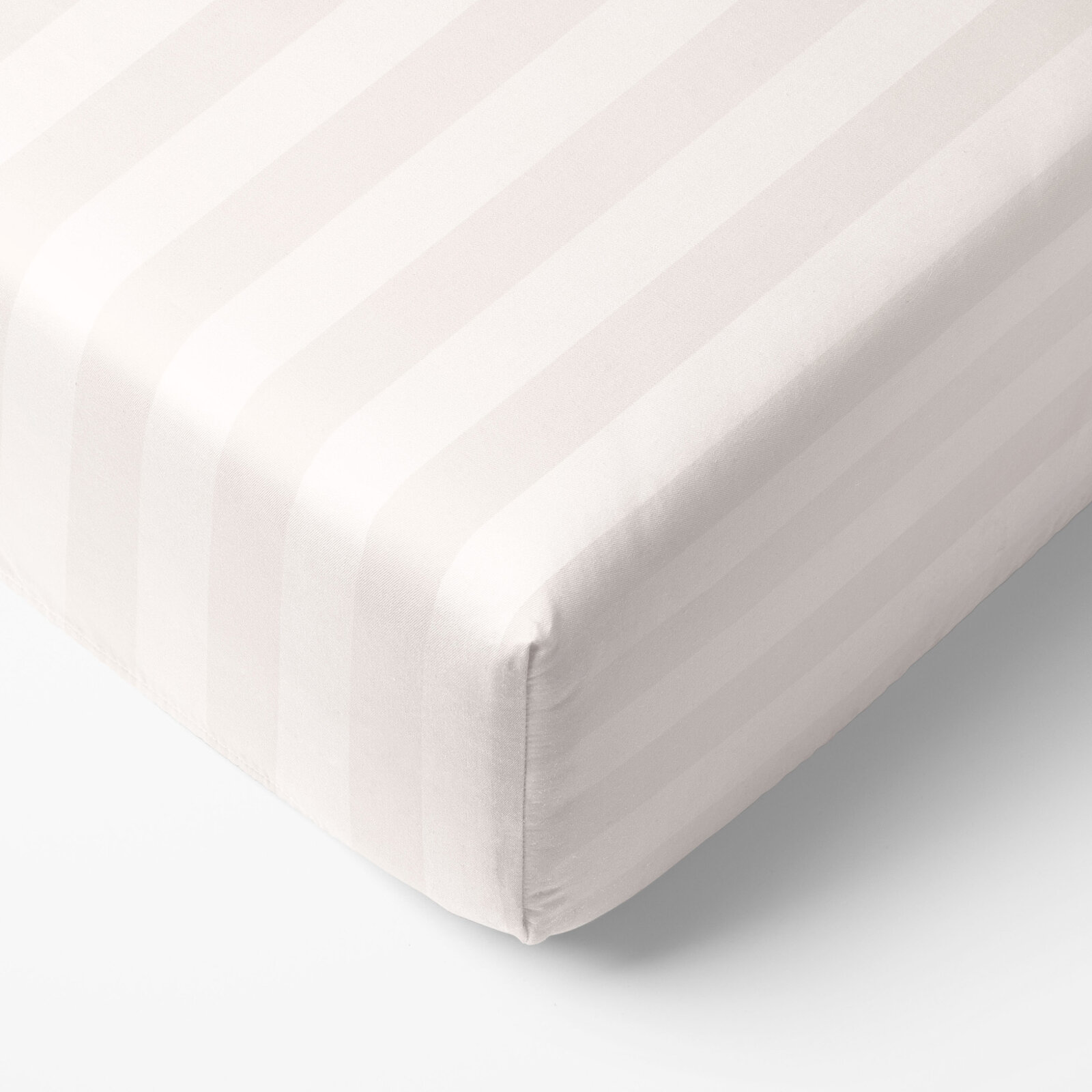 Spannbettlaken aus Damask - creme Streifen mit Satin-Glanz