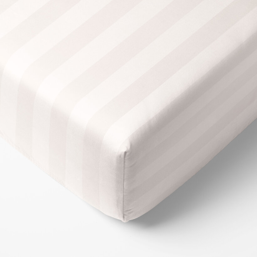 Spannbettlaken aus Damask - creme Streifen mit Satin-Glanz