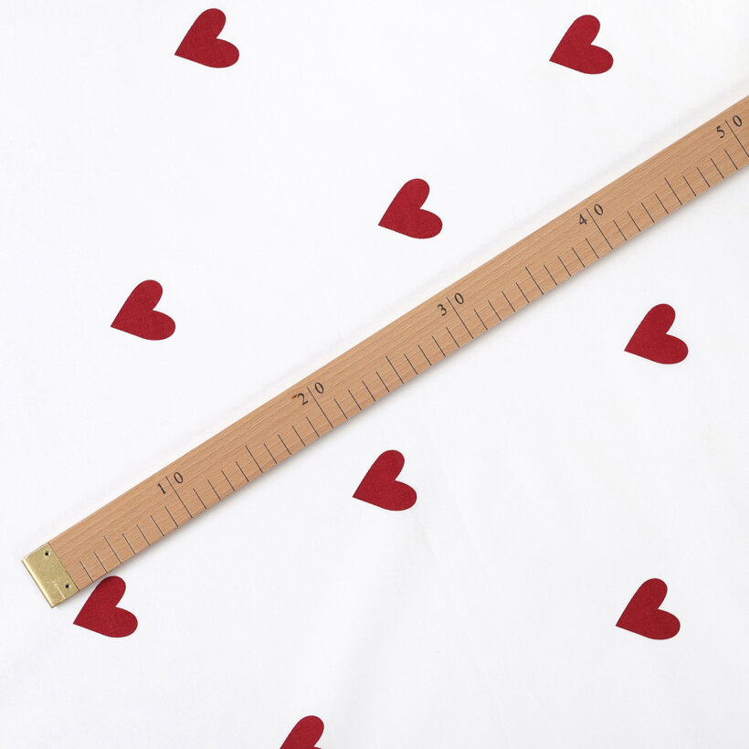 Baumwollstoff - Rote Herzchen auf Weiß