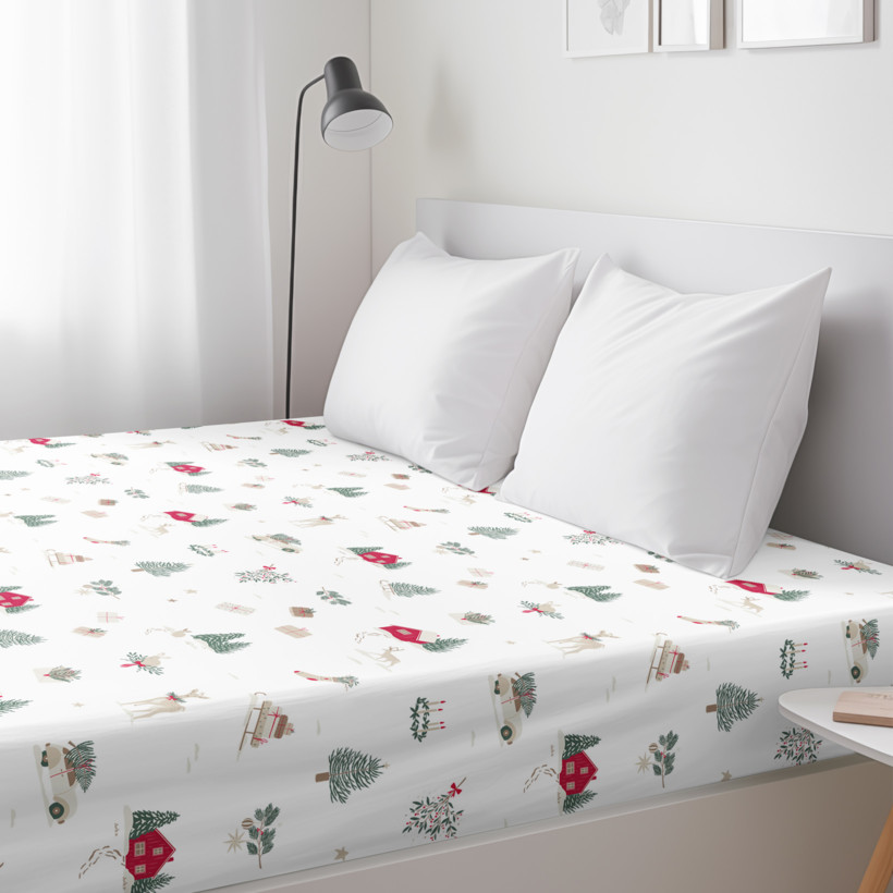 Weihnachtliches Spannbettlaken aus Baumwolle - Traditionelle Weihnachten