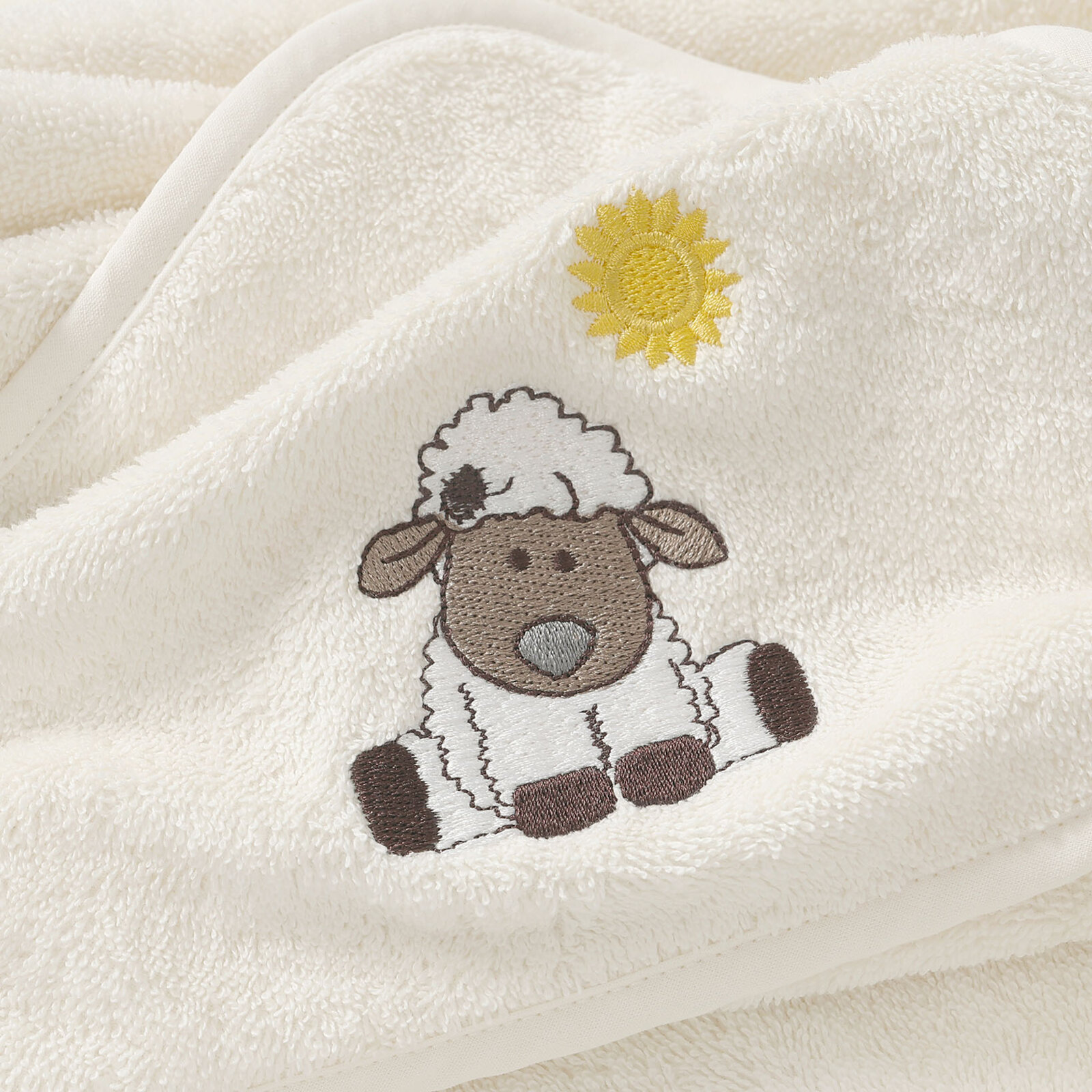 Frottee Babybadetuch mit Kapuze - Schaf auf Creme