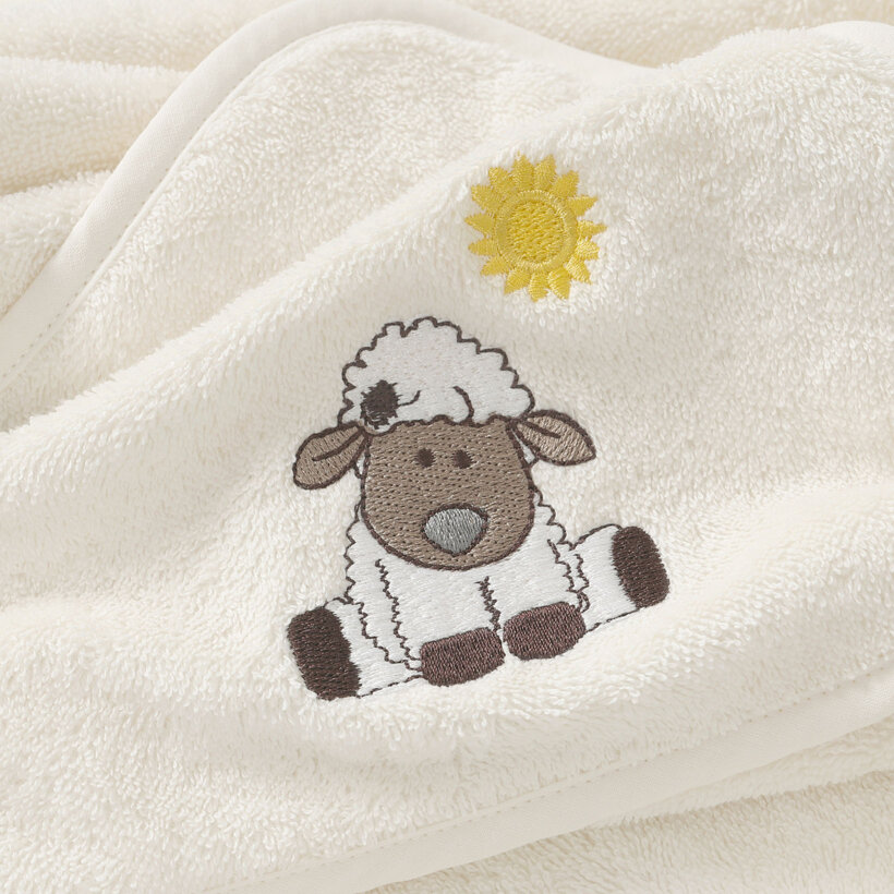 Frottee Babybadetuch mit Kapuze - Schaf auf Creme
