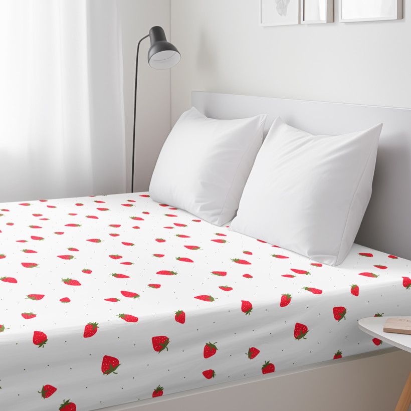 Spannbettlaken aus Baumwolle - frische Erdbeeren