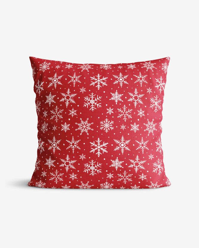 Weihnachtskissenbezug Valencia – Weiße Flocken auf Rot