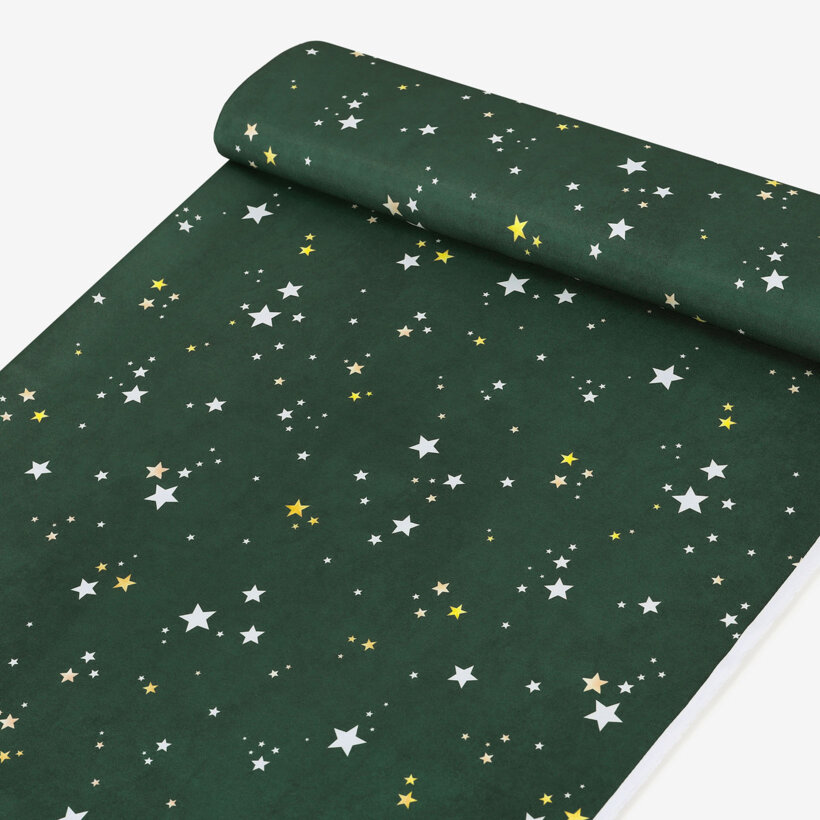 Weihnachtlicher Teflonstoff für Tischdecken – Sterne auf Grün