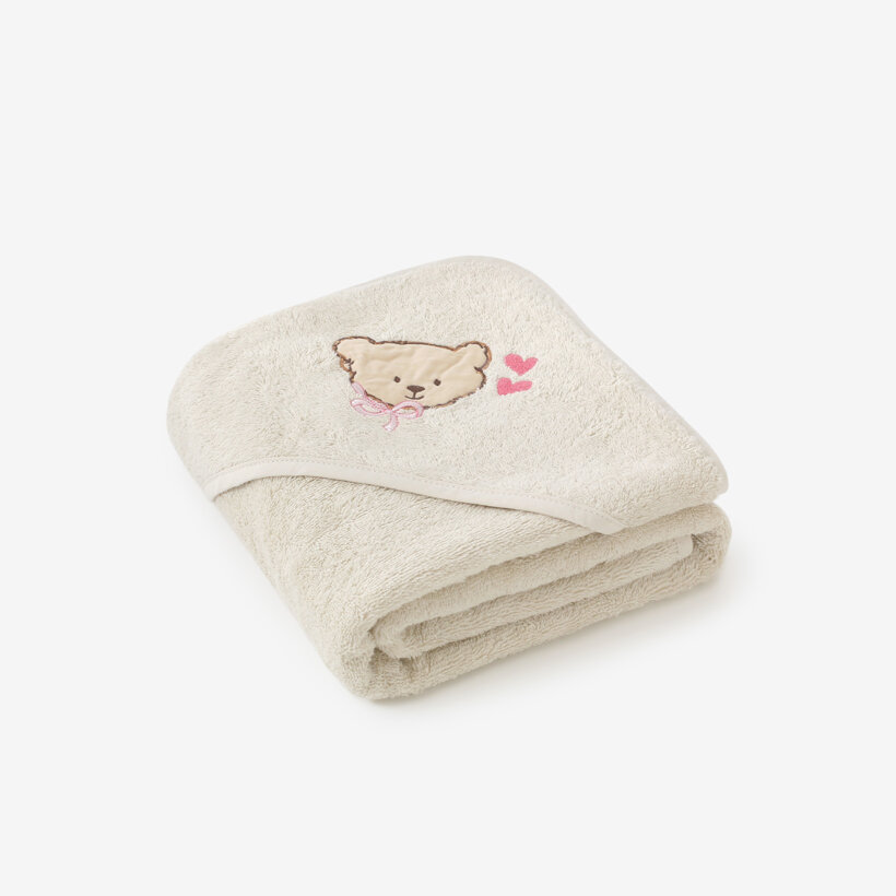 Frottee Babybadetuch mit Kapuze - Bärchen auf Beige